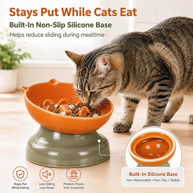 Ceramic Slow Feeder Cat Bowl, 15-Degree Tilted Non-Slip | Food-Grade Ceramic For Indoor Cats, 5.3 In Shallow Bowl, Whisker-Friendly, Dry And Wet Food, Dishwasher Safe - Image 5