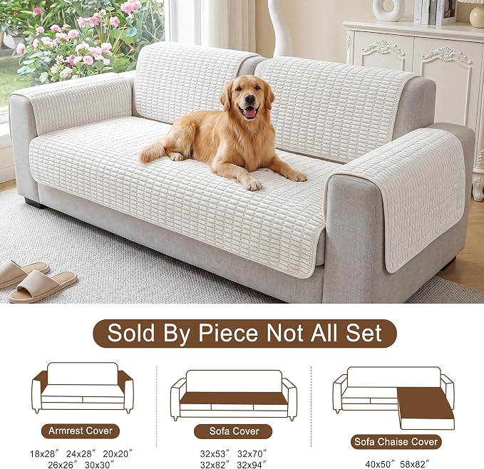 Foxdecor Couch Cover for Dogs Sofa Covers Non Slip Couch Pad Pet Friendly | Pet Couch Covers Washable Sofa Protector, Furniture Cover Couch Seat Protector for Living Room, Snow White 32x94 Inch - Image 6