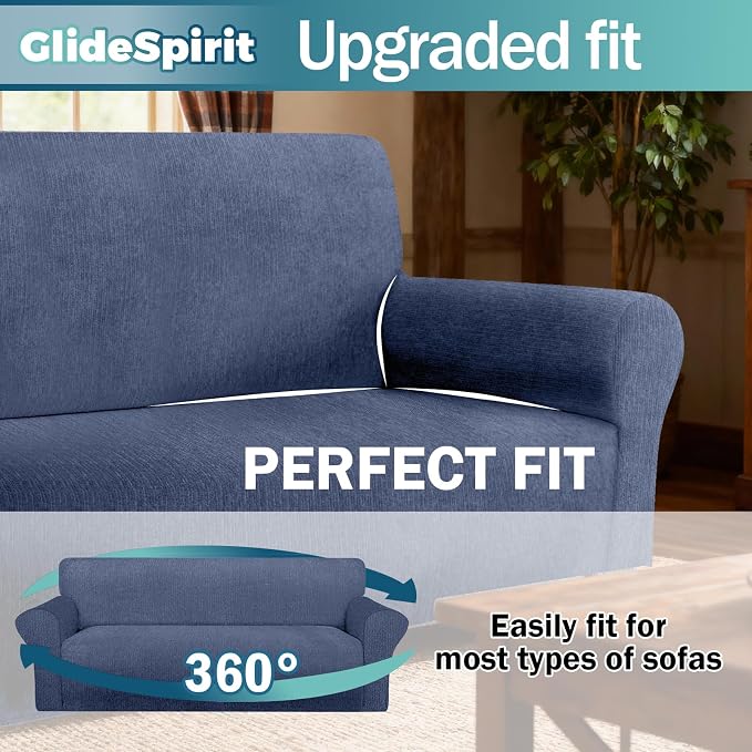 Waterproof Stretch Spandex Loveseat Couch Cover - Non-Slip Soft Sofa Slipcover with Elastic Bottom, Washable Leakproof Furniture Protector for Kids, Pets, Dogs & Cats (Loveseat, Blue Gray) - Image 3