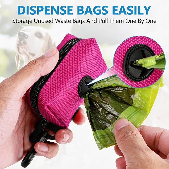 Dog Waste Bag Dispenser Pet Poop Bags Holder for Doggie Waste Bags Dispensers Soft Fabric Zipper Small Doggy Puppy Pouch for Leash Accessory Attachment with Carrier,Pink - Image 2
