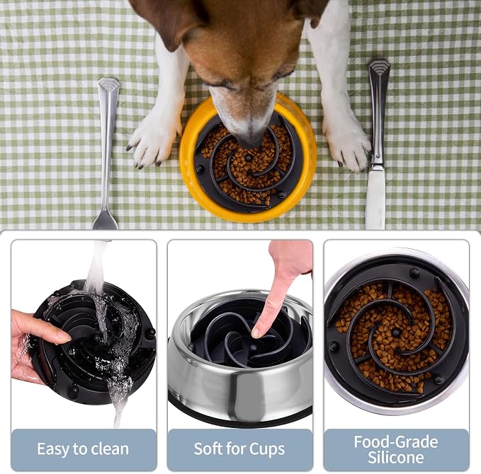 Slow Feeder Dog Bowls Insert, Bestalk Soft Silicone Slow Eating Feeder Insert with Suction Cups for Small, Medium and Large Dogs, Fit into Basic and Elevated Dog Bowls, Black - Image 4