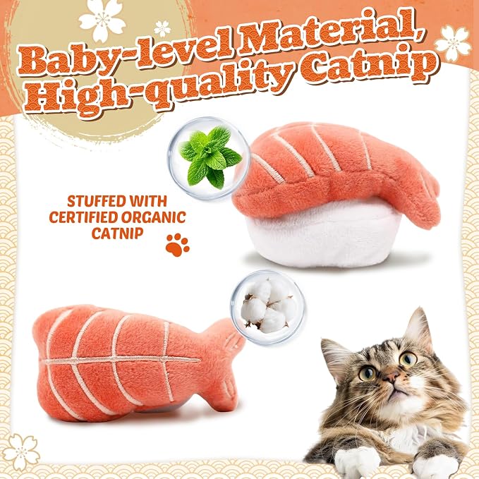 CiyvoLyeen Plush Sushi Catnip Toys for Indoor Cats 6 Pack | Sushi Cat Chew Toys, Boredom Relief, Interactive Play, Soft Durable Plush with Catnip, Funny Gift for Cat Lovers & Kitten - Image 4