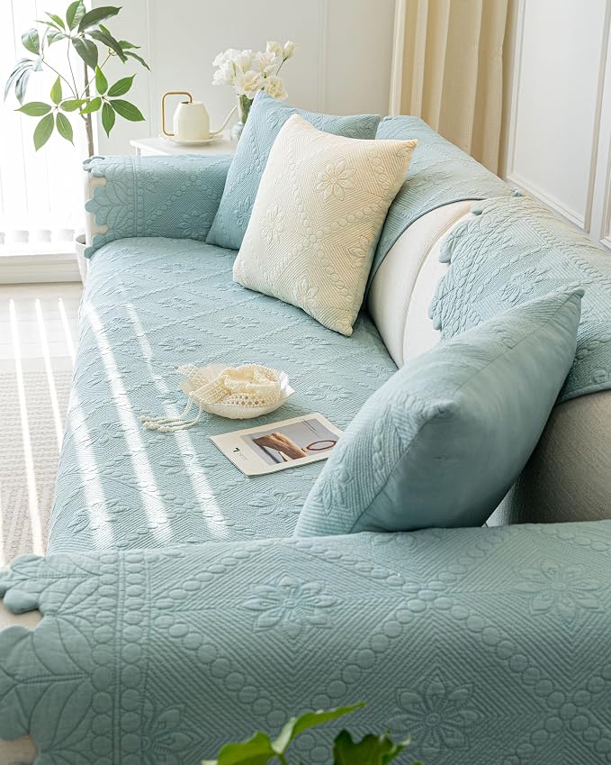 Cotton Quilted Dog Couch Cover for Sofa Farmhouse Rustic Embroidery Sectional Couch Cover Soft Anti-Slip Sofa Slipcover Furniture Protector for Kids, Pets (Blue,36"x63") - Image 5