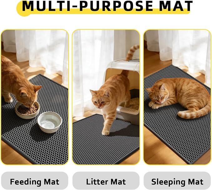 Cat Litter Mat, 30"x24", Waterproof, Easy to Clean (Black-1Pack) | Double-Layer Honeycomb for Effective Litter Trapping, Premium Durable EVA, Non-Slip, Paw-Friendly Soft Surface - Image 8