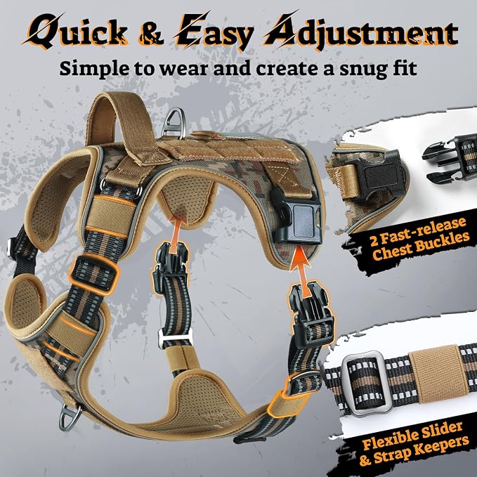 rabbitgoo Tactical Dog Harness for Large Dogs, No Pull Service Pet Vest | Military Molle System & Easy Control Handle, Adjustable and Reflective for Walking and Training, Desert Camo, Large - Image 2
