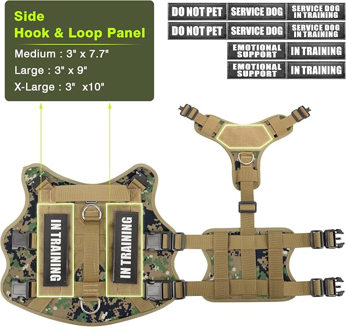 Service Dog Vest Harness for Large Dog, Tactical Working MOLLE Vest with 10 Pet Patches, No Pull Heavy Duty Harness for Training Walking - Image 5