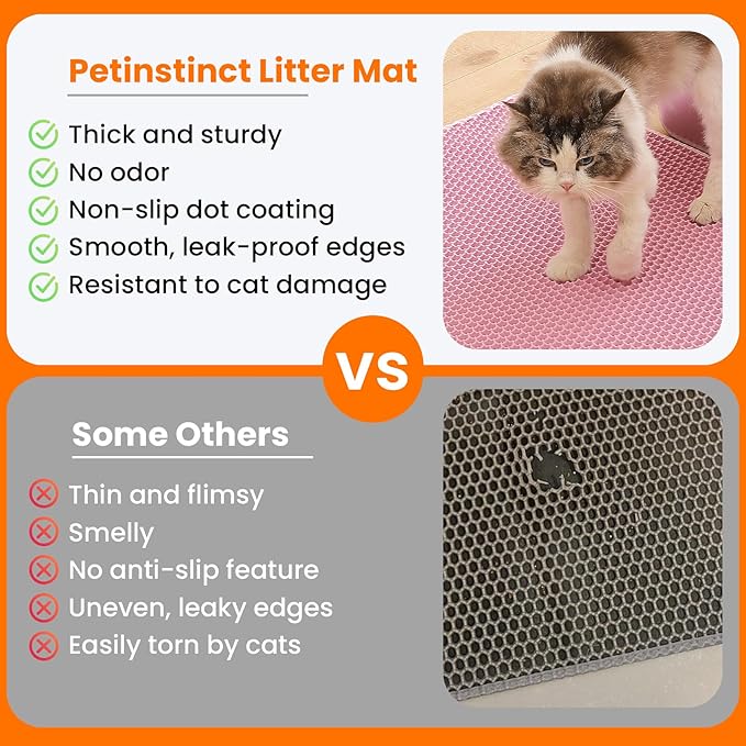 Extra Large Cat Litter Mat, Double Layer Honeycomb Design, Pink | 30x22”, Reduces Litter Tracking, Easy to Clean, Waterproof, Non-Slip, Soft on Paws, Scratch Resistant, Pink, XL - Image 3