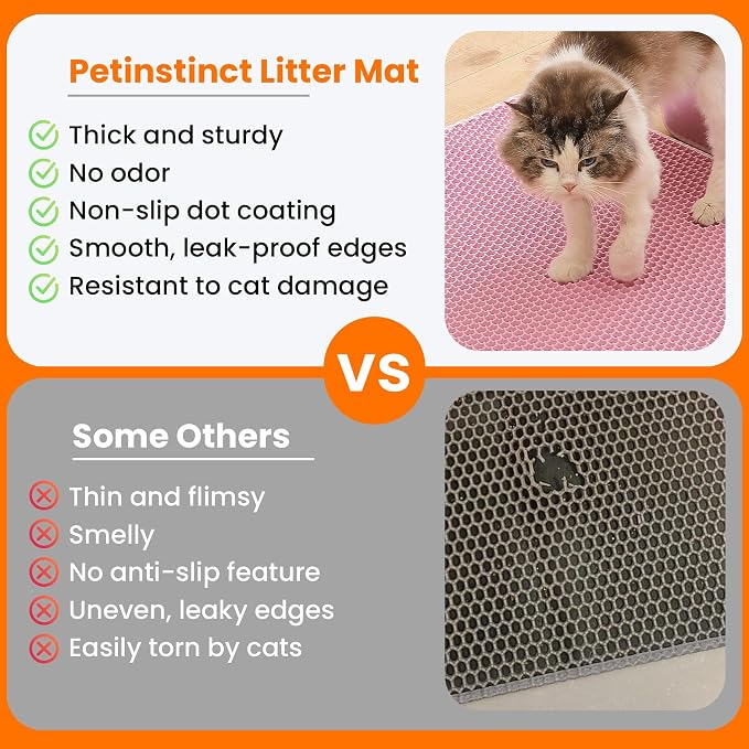 Extra Large Cat Litter Mat XXL, Double Layer Honeycomb, Pink | 46x26”, Reduces Litter Tracking, Easy to Clean, Waterproof, Non-Slip, Soft on Paws, Scratch Resistant, XXL - Image 3