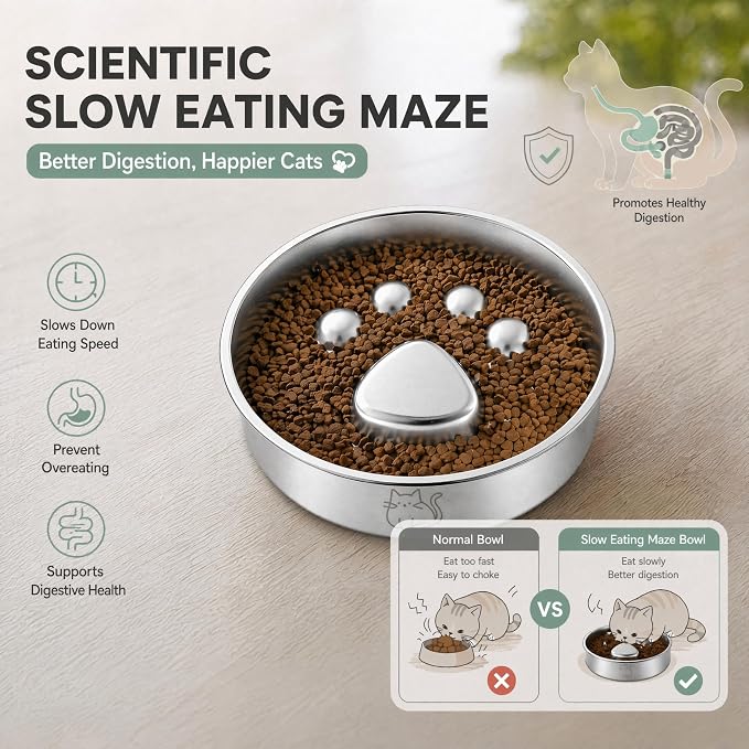 Stainless Steel 2‑in‑1 Double‑Sided Slow Feeder Bowl | 2 Cups Capacity, Non‑Slip Dish for Fast Eaters, Anti‑Gulping Pet Bowl for Small Medium Dogs & Cats, Dishwasher Safe - Image 5