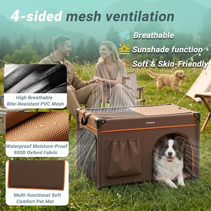 36 Inch Collapsible Travel Dog Crate, 4 Doors & Soft Pet Mat | Portable Dog Travel Crate for Medium Dogs,Large Storage Bag & Breathable Mesh,Soft Sided Dog Crate for Indoor & Outdoor Khaki - Image 4