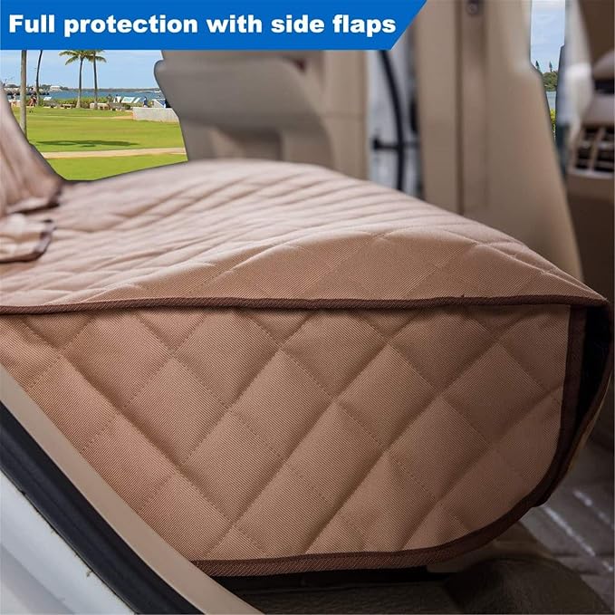 VIEWPETS Bench Car Seat Cover Protector, Waterproof Heavy-Duty, Tan | Nonslip Dog Back Seat Cover Protect from Mud, Spills, Scratches, Machine Washable, Universal Fit for Vehicles, Trucks&SUVs - Image 8