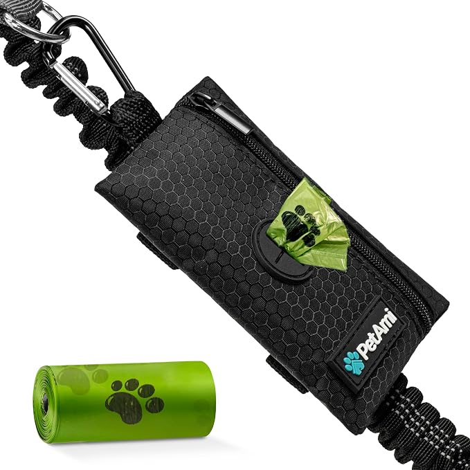PetAmi Dog Poop Bag Holder for Leash, Pet Waste Bag Dispenser, Black | Soft Dog Poop Bag Holder Clips to Leash, Harness, Belt Storage for Treat Key, Pet Bag Dispenser, Doggy, Doggie by PetAmi