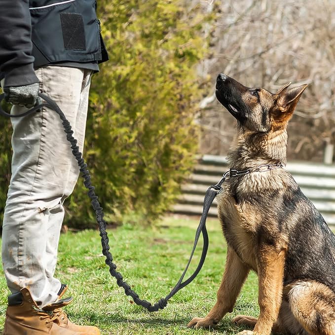 rabbitgoo Tactical Dog Leash, Heavy Duty Training Bungee Lead | Military Leash with 2 Padded Control Handles for Medium Large Dogs, No Pull for Shock Absorption, Reflective, Black, 5.2FT - Image 9