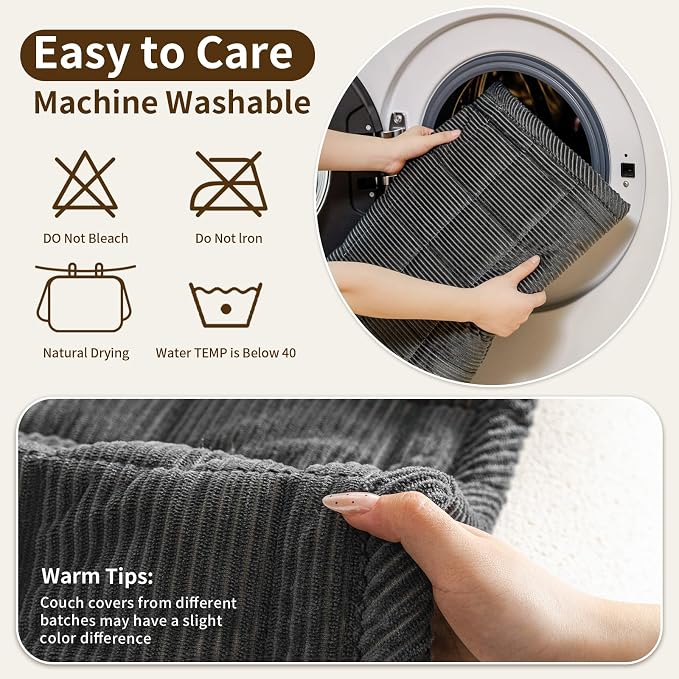Couch Covers for Sectional Sofa, L Shaped Modular Couch Cover | 35”x63” Dark Grey Velvet Non Slip Sofa Covers Washable for Loveseats, Couch Protect Against Pet Hair, Scratches & Stains - Image 6
