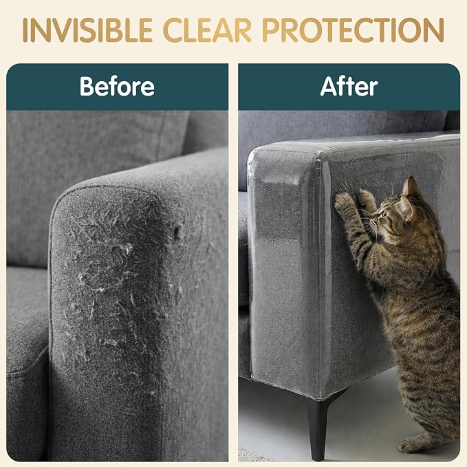 Anti Cat Scratch Furniture Protector Roll, Clear Self Adhesive Film | 196.6" × 16.5" Cut to Fit PVC, Protects Couches, Sofas, Chairs, Doors & Hardwood, Cat Claw Guard - Image 4