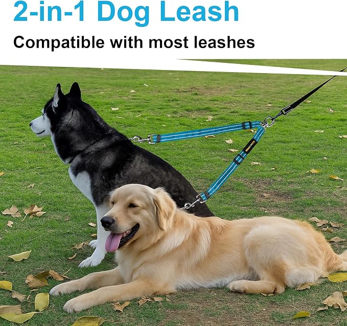 MingXpet Double Dog Leash for Two Dogs, No Pull Dog Leash, 360° Swivel No Tangle for Medium Dogs Walking & Training, Shock Absorbing Reflective Bungee, Blue - Image 6