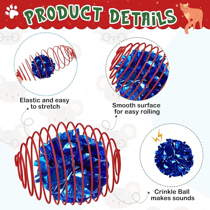 Jecery 5 Pcs Cat Toys Spring,Crinkle Ball,Multicolor | Interactive Metal Cat Toy, Stretchable Rolling Ball, for Indoor Cats, Colorful Playful Coils, Kitten Pet Supplies - Image 3