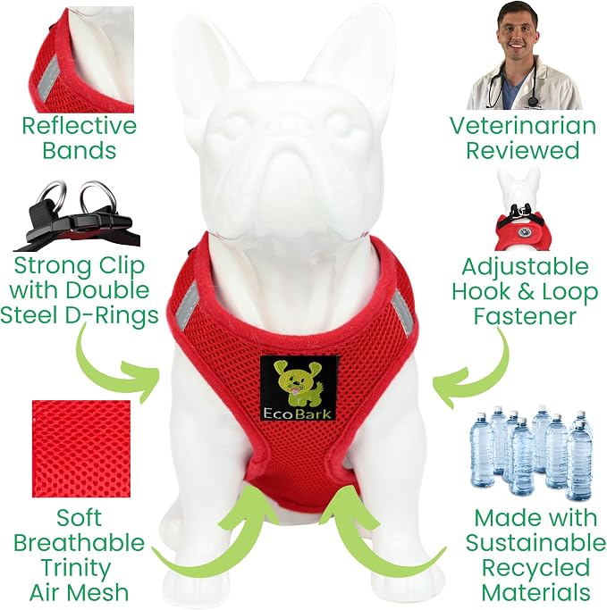 EcoBark Adjustable Step in Dog Harness, Double Padded Vest, X Large, Red | Rapid Fastener, Super Comfort Breathable Eco Friendly Recycled Mesh, No Choke Vest for Outdoor Walking, Running & Hiking - Image 4