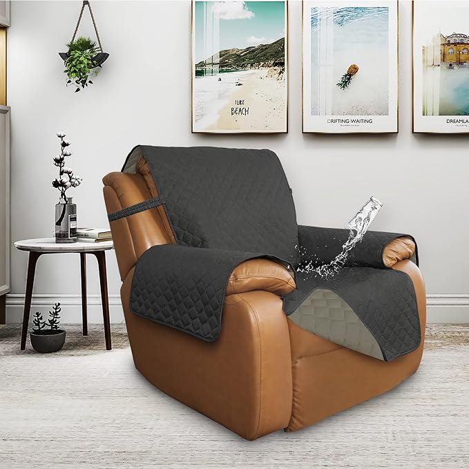ISSUNTEX Double Protection 100% Waterproof Recliner Covers for Living Room, Reversible Furniture Protector Recliner Couch Sofa Slipcover for Dogs, Pets, Kids (Oversized Recliner, Dark Gray/Beige) - Image 2