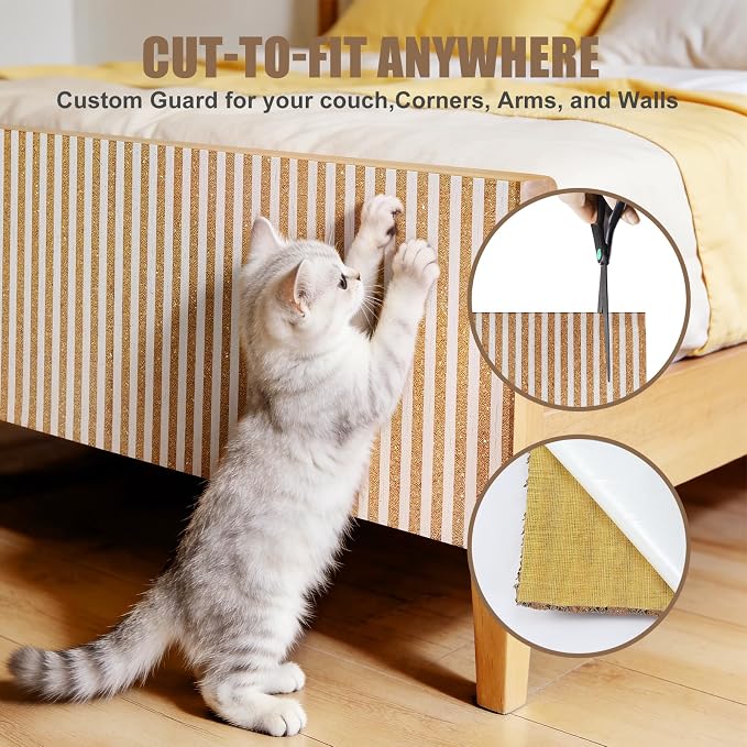 Natural Cork-Cat Scratch Pad-Cat Scratch Mat Rug-Avoid Cat Couch Protector-Cat Scratch Furniture Protector for Post/Sofa/Floor-Indoor Wall Scratcher-Cat Scratching Carpet-Stretching-white-Pro 40*16 IN - Image 2