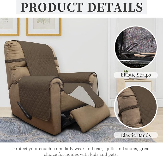 ISSUNTEX Double Protection 100% Waterproof Recliner Covers for Living Room, Reversible Furniture Protector Recliner Couch Sofa Slipcover for Dogs, Pets, Kids (Recliner, Camel/Ivory) - Image 5