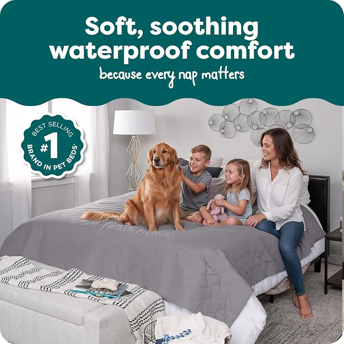 FurHaven Waterproof Blanket & Furniture Protector Cover with Non-Slip Backing, Machine Washable, Jumbo/King, Quilted Twill, Gray - Image 2