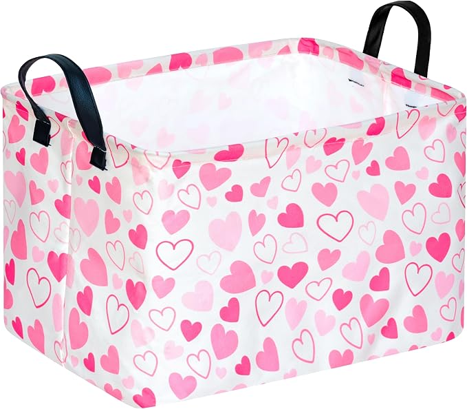 MAIZMZ Girls Gift Basket Heart Print Storage Cube for Women, Closet Shelf Organizer Bins Empty Gift Basket with Handles Nursery hamper Kids Toys Books Box Room Deco by Unknown
