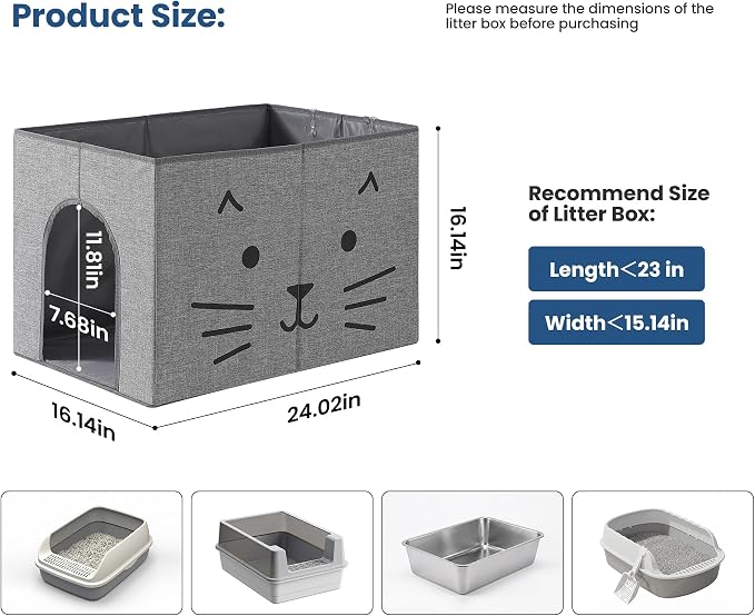 Dog Proof Cat Litter Box Enclosure, Gray | Side Arched Entrance, High-Sided, Waterproof, Cat Box Enclosure Splash Guard, Reduces Litter Scatter & Urine Spray - Image 4