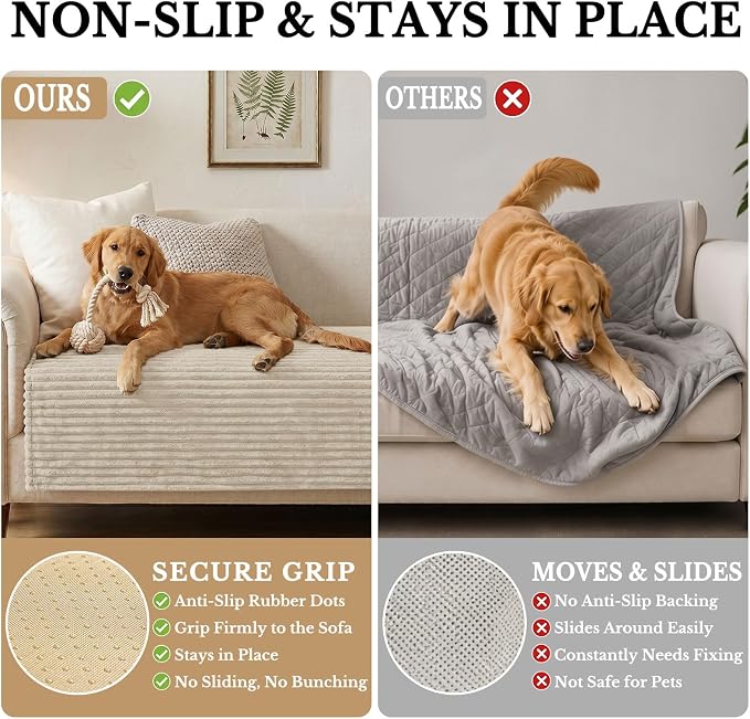 Smiry Waterproof Couch Cover for Dogs, Washable Non Slip Plush Protector | Waterproof Protection, Plush Flannel, Non Slip Backing, Pet Hair & Scratch Protection, Soft Cover (43" x 63") - Image 3