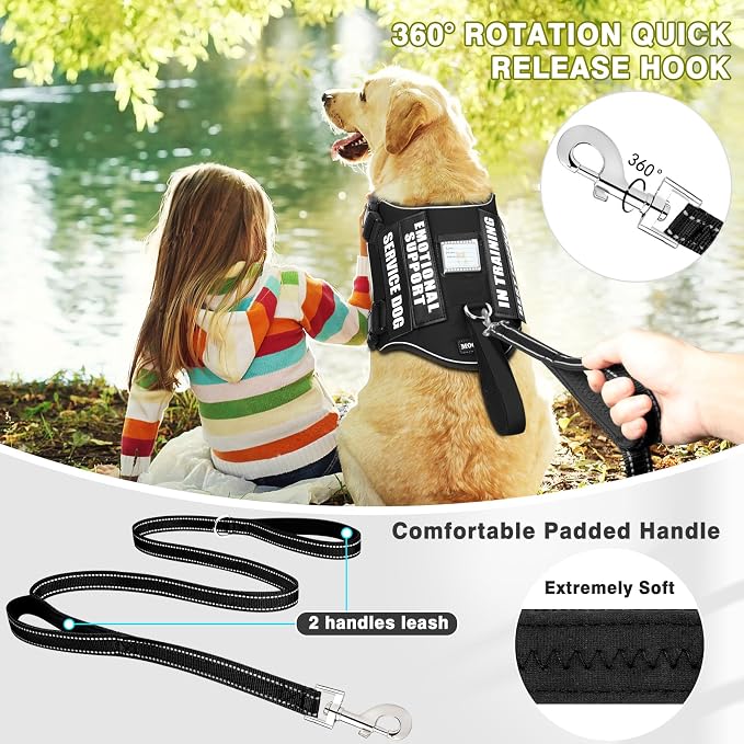 Service Dog Vest Harness and Leash Set+10 Patches,No Pull&Easy Walk Reflective Dog Harness with Soft Padded Handle for Training/Everyday,Fit Small/Medium/Large/Extra-Large Dogs (Black S) | No Pull&Adjustable Reflective Dog Harness Small Sized,Dog Leash... - Image 5