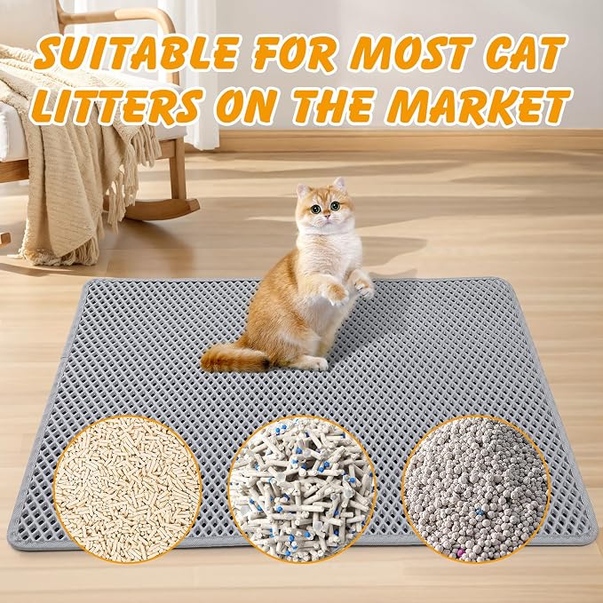 Double Layer Cat Litter Mat, Waterproof Non-Slip, 30 x 24 Inch | Honeycomb litter trapping, EVA soft on paws, urine-resistant bottom, easy shake or rinse clean - Image 6