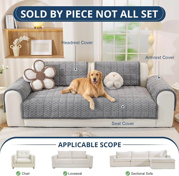OstepDecor Couch Cover for Dogs, Washable Non Slip Sofa Cover for Pets | Soft Couch Covers for Sofa, Loveseat and Sectional, Furniture Protector Against Pet Hair & Dirt (35.4" x 47.2", Dark Grey) - Image 4