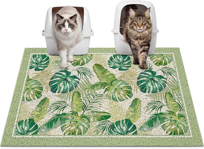 Glittme Cat Litter Mat with Non-Slip Bottom Litter Box Mat 33"X22" Litter Trapping Mat Easy to Clean Washable Cat Food Mat for Kitty,L by Glittme