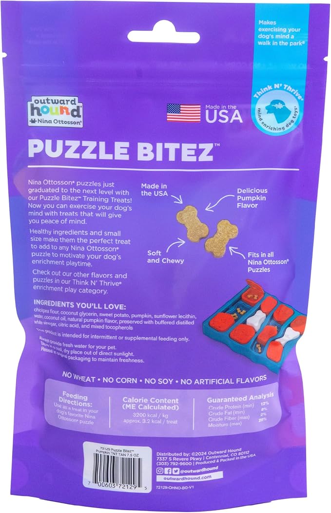 Outward Hound Nina Ottosson Puzzle Bitez Dog Treats, Pumpkin, 7.5 oz | USA Made, Healthy Bite-Sized Treats for Training Reward & Interactive Puzzle Toys, No Artificial Additives, Dogs & Puppies - Image 2