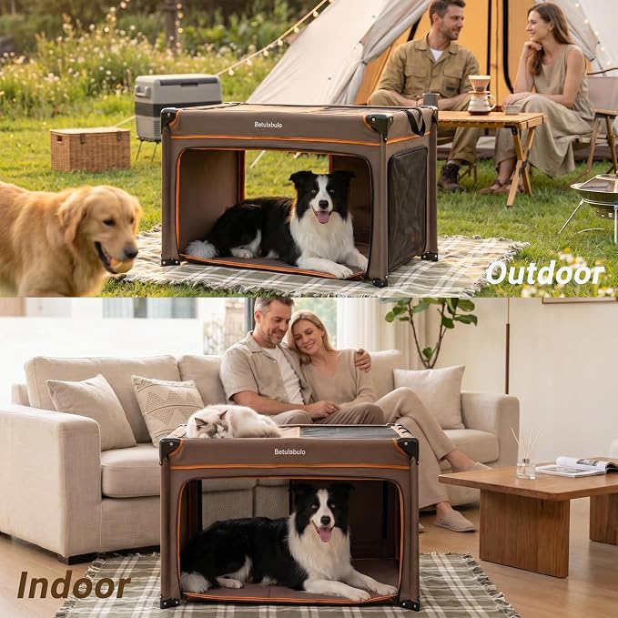 36 Inch Collapsible Travel Dog Crate, 4 Doors & Soft Pet Mat | Portable Dog Travel Crate for Medium Dogs,Large Storage Bag & Breathable Mesh,Soft Sided Dog Crate for Indoor & Outdoor Khaki - Image 9
