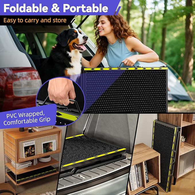 74'' L & 20'' W Longest Dog Ramp for Car - Extra Wide Portable Pet Dog Ramps for Large Dogs, Dogs Cars Ramp for Car SUV/Truck/RV/Bed, Lightweight Ramps with Non-Slip Mesh Up to 250LBS, Black | Extra Wide Portable Pet Dog Ramps for Large Dogs, Dog Car R... - Image 6