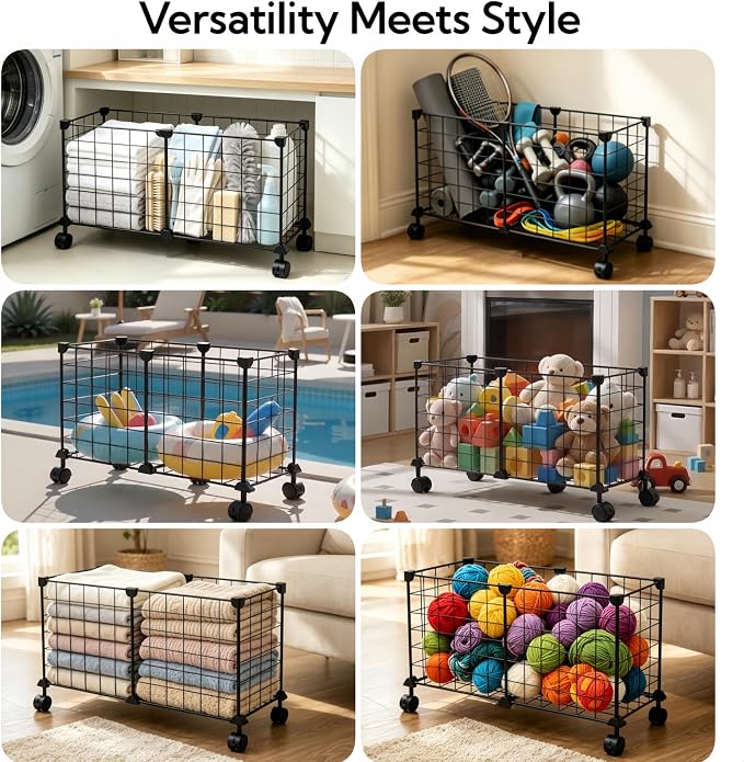 Indestructible X Large Dog Toy Basket with Wheels, Metal Dog Toys Holder for Cats, Heavy-Duty Storage Bin for Chew Toys & Blankets Pet Food Storage Box Organization, Chew-Proof Toy Organizer for Puppy - Image 2