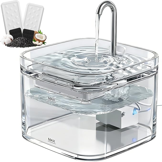PETTEN Glass Cat Water Fountain,Easy Clean,No Plastic(78oz/2.5L) | BPA-free,Dual flow modes, <20dB silent pump. 2.5L/78oz, perfect for indoor cats & small dogs. Dishwasher safe. by PETTEN