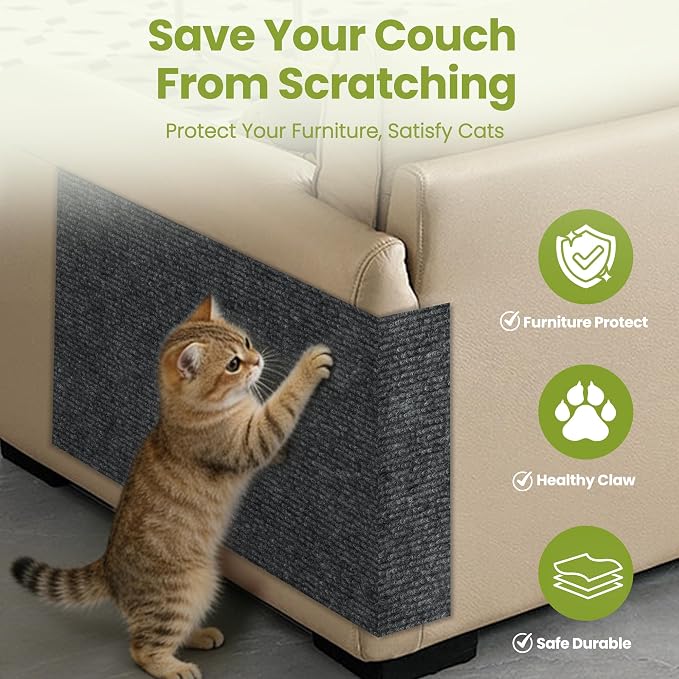 Cat Scratch Couch Furniture Protector, 78.7" x 15.8" Cat Scratcher Pad | Deterrent from Cats Claws Scratching, DIY Sisal Carpet Cat Proof Couch Cover Replacement for Indoor Sofa Wall Door, Dark Grey - Image 2