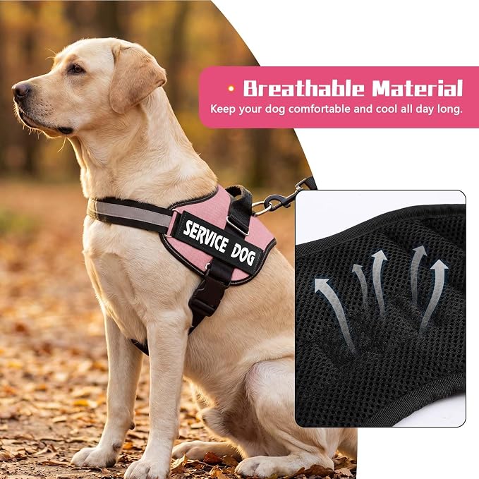MUMUPET Service Dog Harness, No Pull & Reflective Pet Vest, Pink, M | Easy Control Handle, Soft & Breathable Padding, Adjustable Fit for Small to Large Dogs, 2 Removable Patches - Image 3