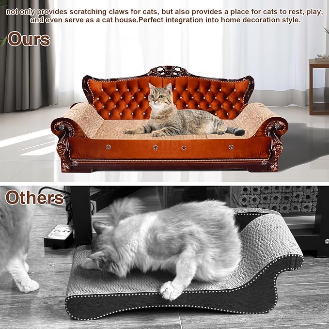 Sofa-Shaped Cat Scratching Couch & Lounge Bed - Thick Cardboard Cat Scratcher Pad (27.6" L x 12.4" W x 11.8" H) - Image 4