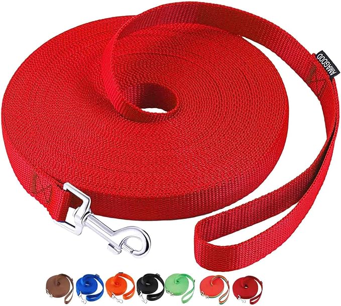 AMAGOOD Dog/Puppy Obedience Recall Training Agility Lead-15 ft 20 ft 30 ft 50 ft Long Leash-for Dog Training,Tie Out,Play,Safety,Camping (15Feet x 1Inch, Red) by DOGLEASH