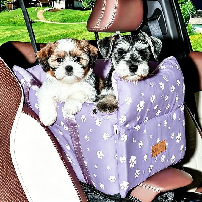 Center Console Dog Car Seat for Medium Dogs,Purple | Portable Armrest Booster With Soft Cushion Safety Belt, Up To 21 Lbs by HANMEIANINC