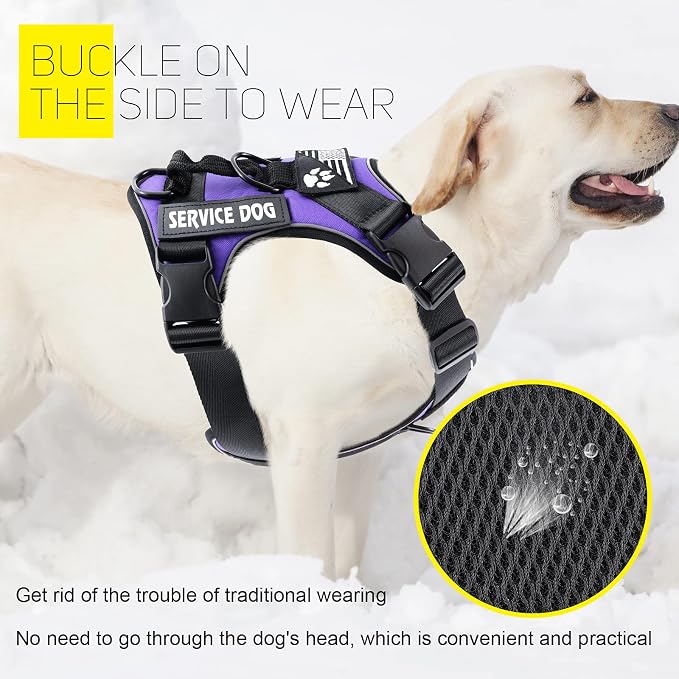Service Dog Harness, Reflective Dog Vest Harness with 5 PCS Patches, Adjustable Soft Oxford Pet Harness, Inner Layer Mesh, Easy to Control for Dogs - Image 4