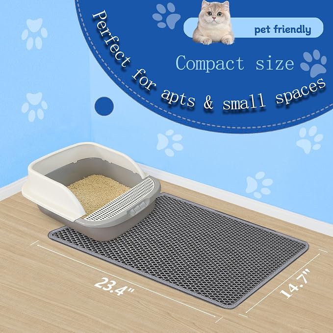 Honeycomb Cat Litter Mat, Double Layer, 23.4"x14.7", Gray | Durable Cat litter box mat, ultra-soft BPA-free non-toxic EVA, non-slip urine-proof base, easy-clean, washable, traps litter - Image 5