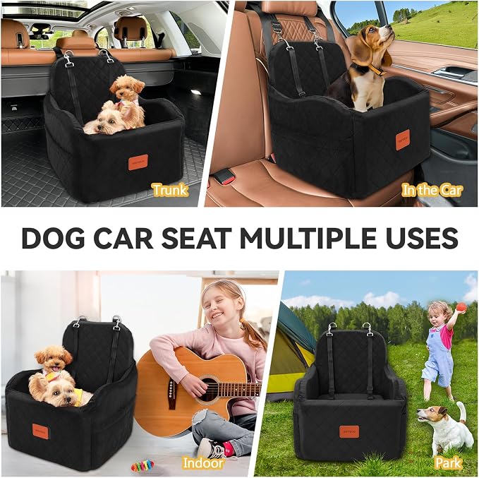 Small Dog Car Seat, Memory Foam Dog Booster Car Seats with Thick Cushion for Medium Dogs Under 35lbs, Detachable Washable Pet Carseat with Storage Pockets(Black, Medium) - Image 6