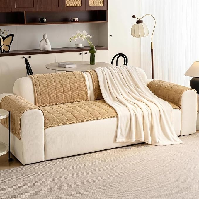 Couch Covers for Dogs, Non Slip Washable Pet Couch Covers for Sofa | 27.6”x70.9” Light Brown Soft Velvet Sofa Covers for 2-3 Cushion Couch, Couch Protect Against Pet Hair, Scratches & Stains - Image 2
