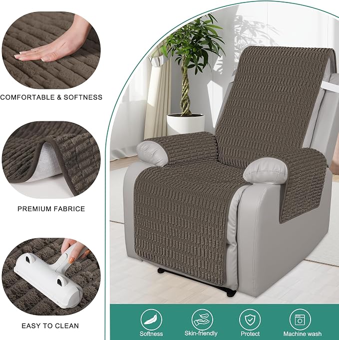 Foxdecor Recliner Chair Covers, Recliner Cover Non-Slip Chair Covers, Washable Recliner Couch Cover Furniture Protector, Cover for Recliner Chair with Elastic Straps. (Chocolate, 23" W) - Image 2