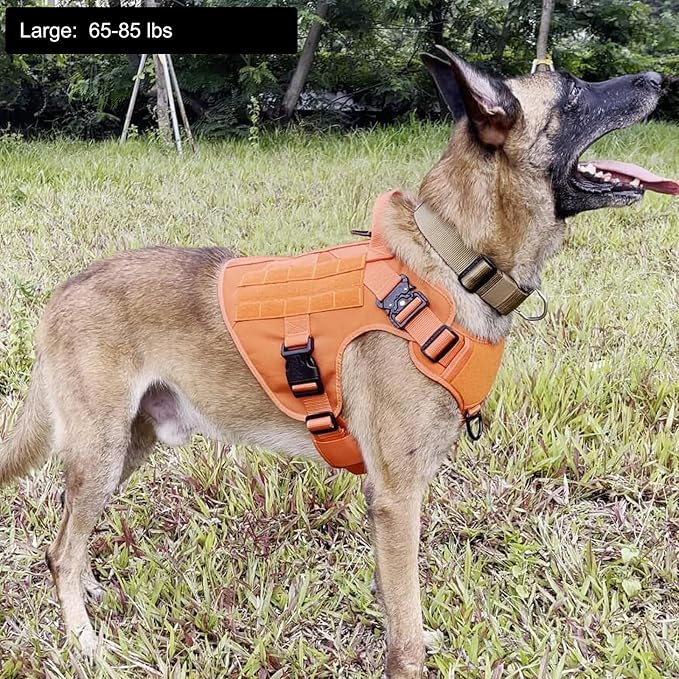 ICEFANG Tactical Dog Harness for Large Dogs,Reflective No Pull Dog Vest | with Control Handle,Adjustable,Front Hook,2 Leash Clips,Soft Padded,MOLLE Panel,Orange,Large - Image 2