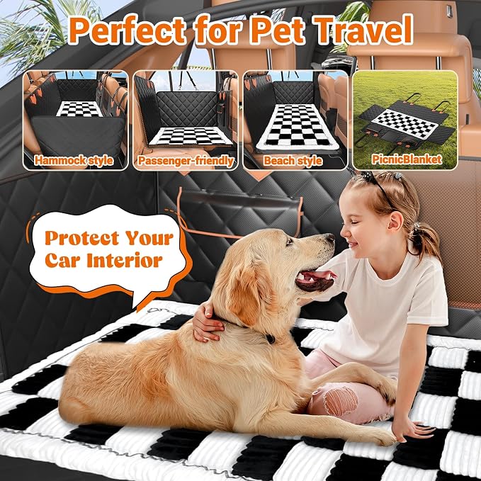 IJVAE Hard Bottom Car Seat Cover for Dog swith Removable Soft Blankets,Scratch-Proof and Anti-Slip Car Dog Hammock for Large Dogs White for Car, SUV - Image 4